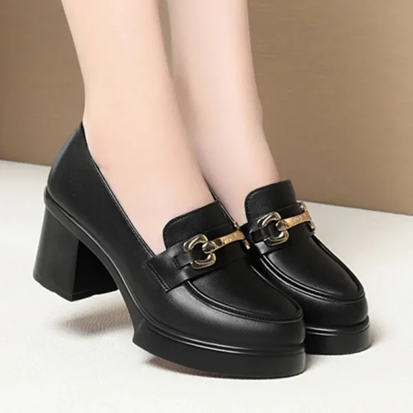Women’s Metal Buckle Leather Loafer Work Dance Shoes