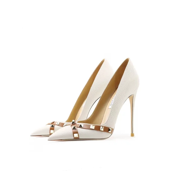 Patent Leather Rivets Pointed Toe Wedding Evening Pumps