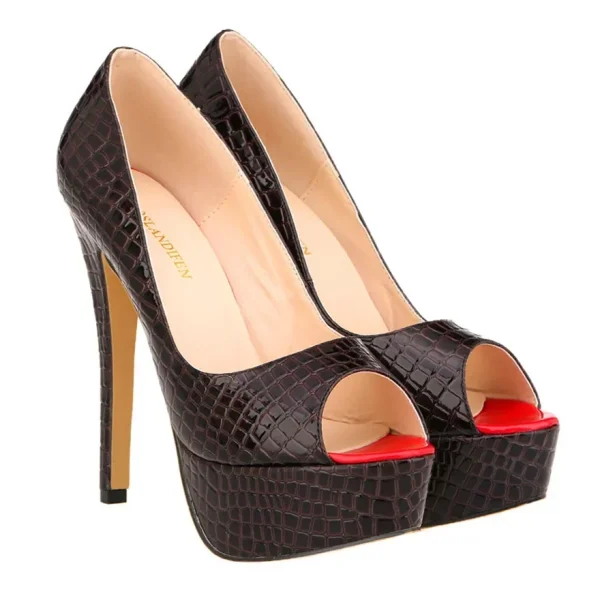 Unisex Peep Toe Platform Patent Leather Stilettos