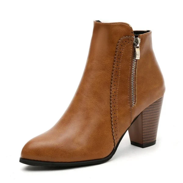 Ladies Autumn Coarse Heel Retro Zipper Casual Boots