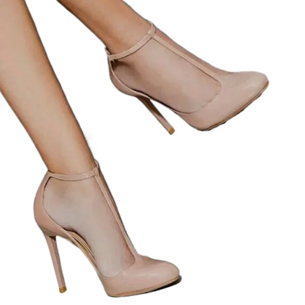 Ladies T-strap Buckle Patent Leather Banquet High Heels