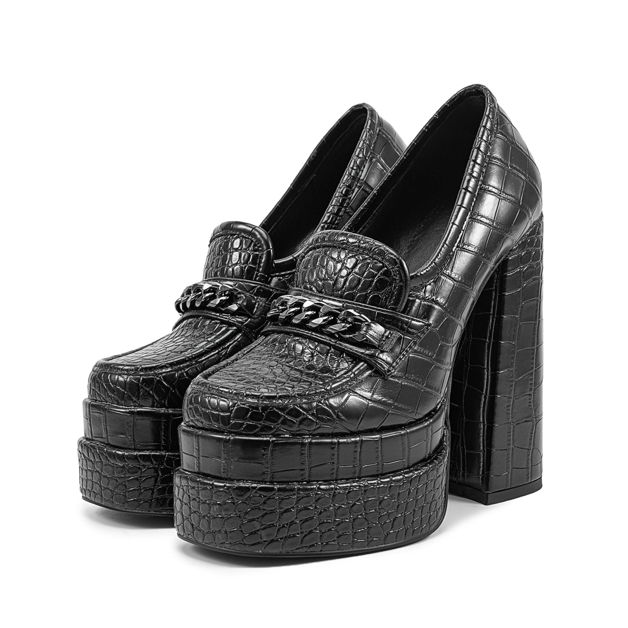 Women’s Crocodile Pattern Platform Round Toe High Heels