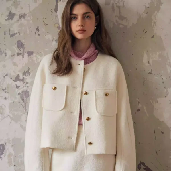 Cream Wool Boucle Coat